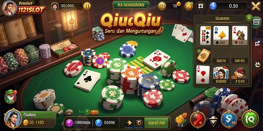 Screenshot utama menunjukkan aksi seru dalam permainan QiuQiu.