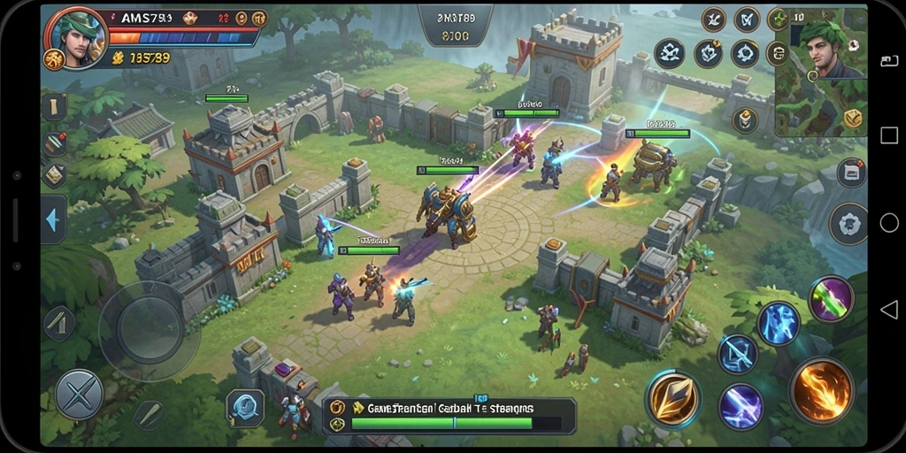 Screenshot gameplay menampilkan pertempuran strategis dalam AMS789.