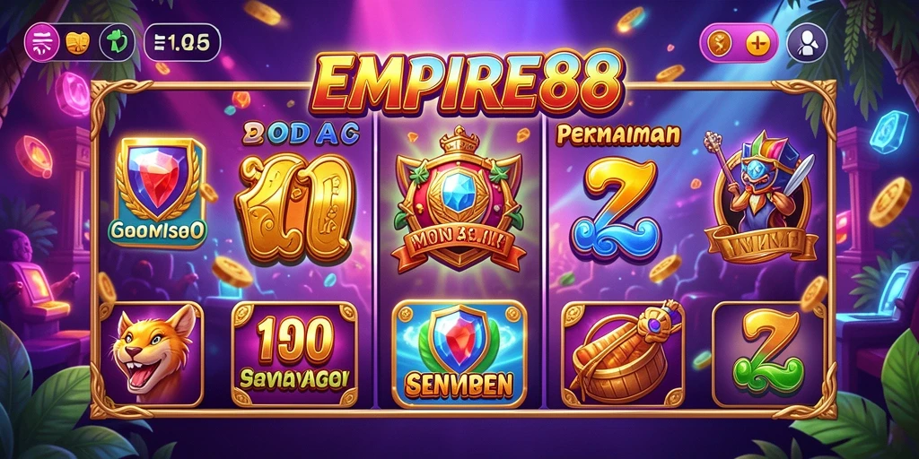 Screenshot gameplay <strong>EMPIRE88</strong> menampilkan putaran slot yang seru dan penuh warna.