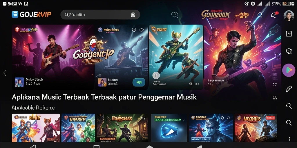 Screenshot gameplay GOJEKVIP menampilkan antarmuka aplikasi musik yang menarik.