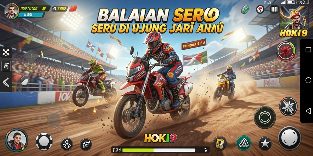 Screenshot HOKI9 menampilkan aksi balapan seru dengan mobil dan trek yang bervariasi.