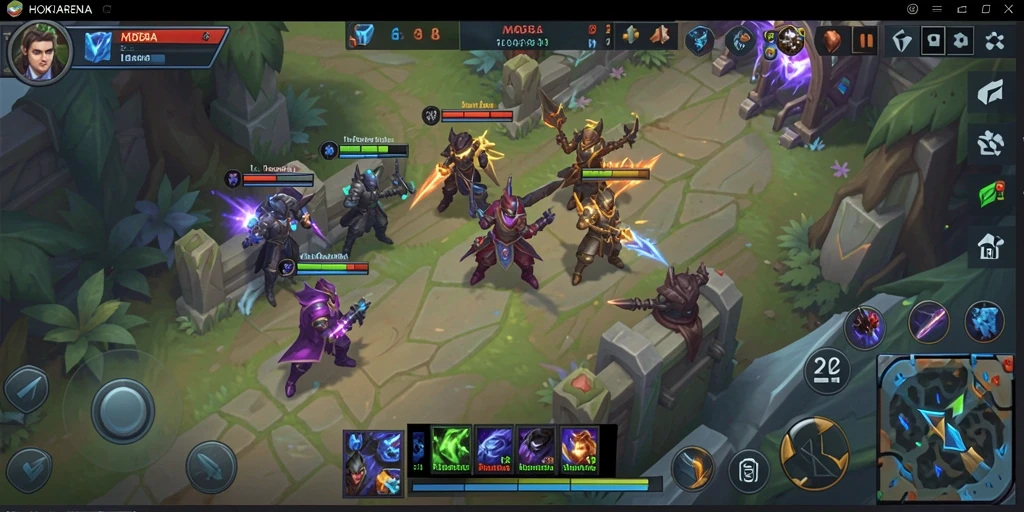 Tampilan gameplay seru di HOKIARENA dengan pertarungan tim yang intens.