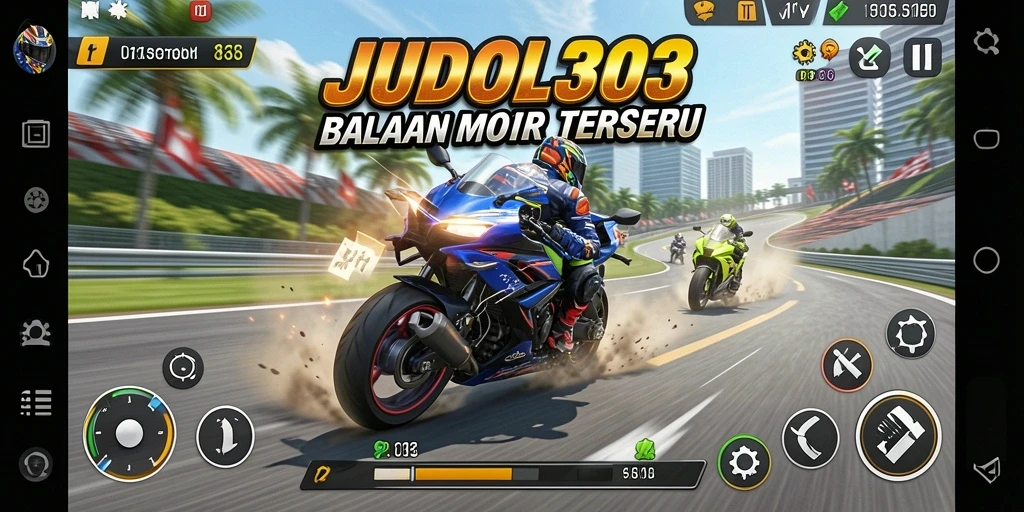 Tampilan gameplay JUDOL303 dengan balapan motor yang cepat dan seru.