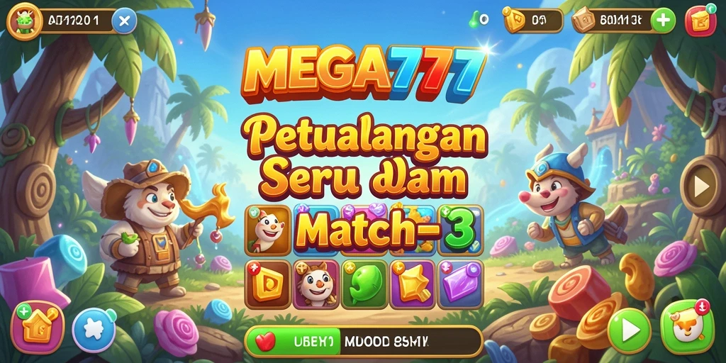 Tampilan screenshot MEGA777 menunjukkan permainan Match-3 yang seru.
