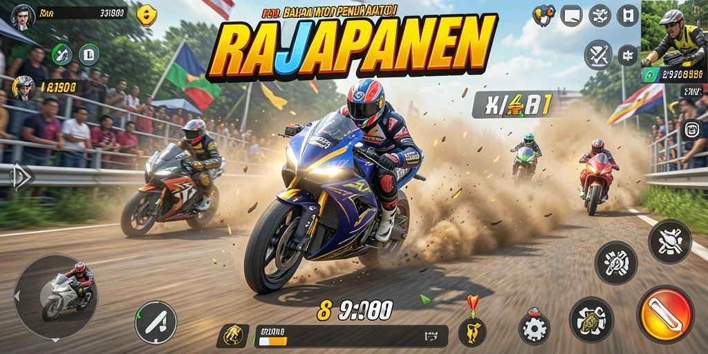 Gameplay seru dalam balapan motor yang intens.