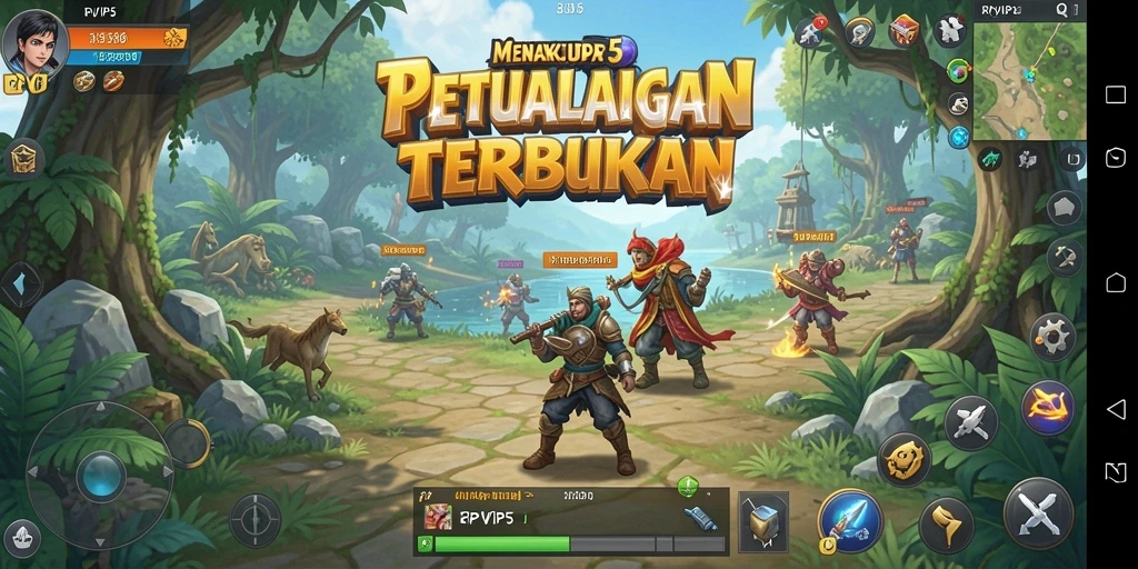 Screenshot gameplay RPVIP5 menunjukkan pemain menjelajahi dunia terbuka yang menakjubkan.