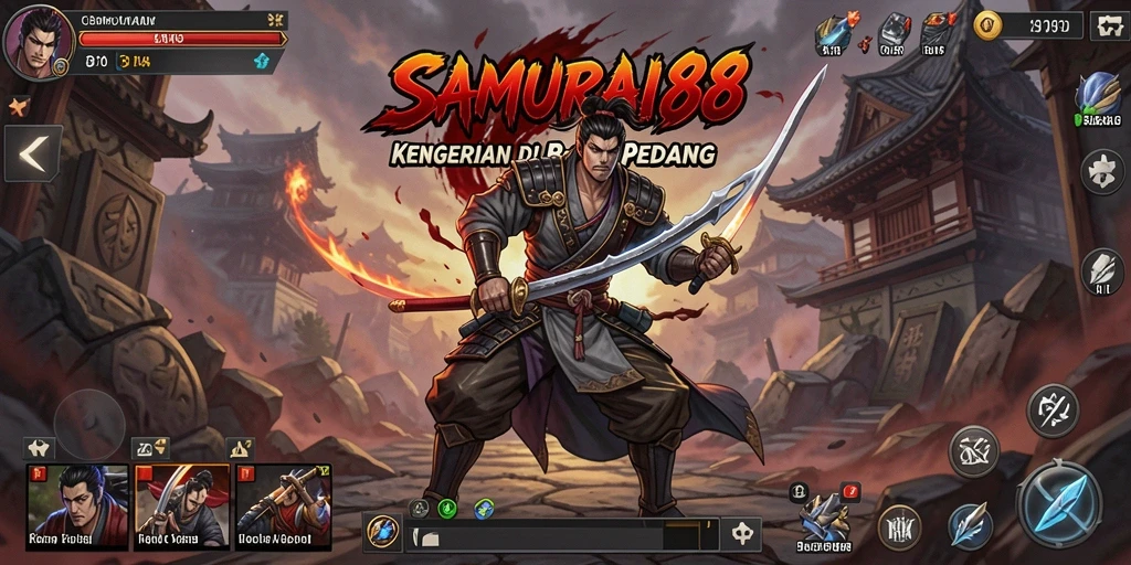Screenshot utama SAMURAI88 menampilkan momen ketegangan saat karakter berhadapan dengan makhluk menakutkan.
