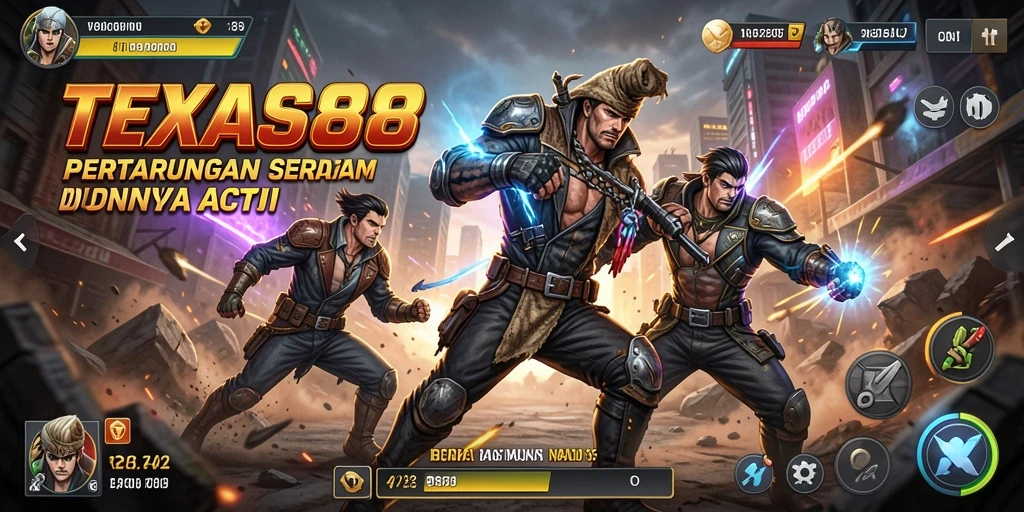 Tampilan gameplay menegangkan dalam TEXAS88 saat bertarung melawan musuh.