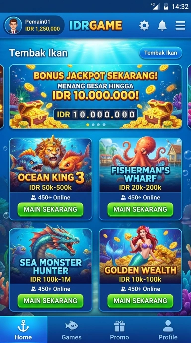 Tampilan antarmuka utama idrgame yang mudah dinavigasi.